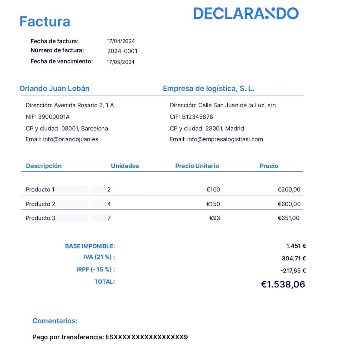 Ejemplo de factura